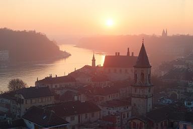 Vue sur le Vieux Lyon au lever du soleil